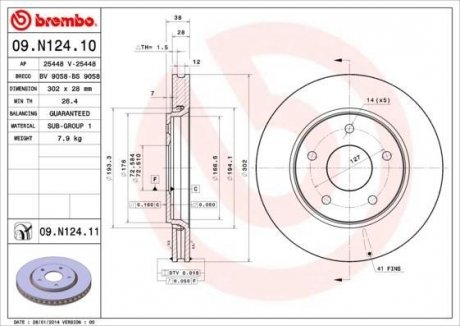 Диск гальмівний FREEMONT G.VOYAGER 12- њr.302mm BREMBO 09N12411