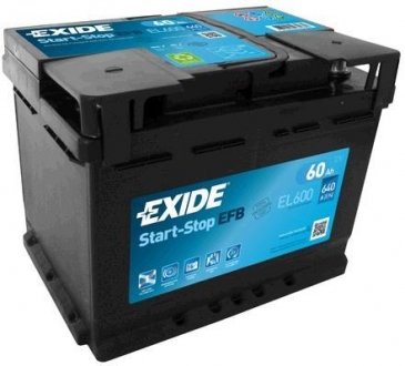 Акумулятор Start-Stop EFB (242×175×190), 60Ач, 640А, R+ EXIDE EL600