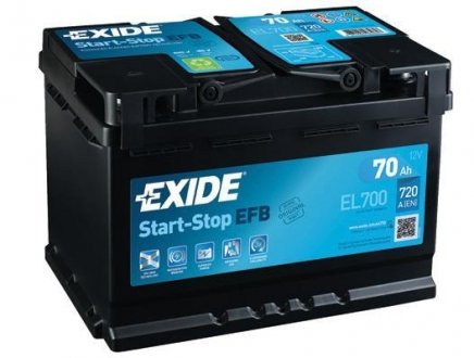 Акумулятор Start-Stop EFB (278×175×190), 70Ач, 720А, R+ EXIDE EL700