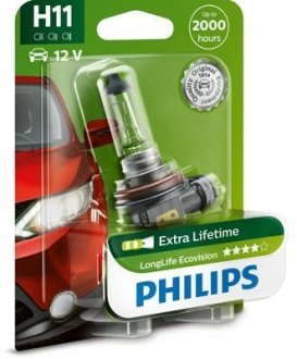 Ліхтар накалу H11 12V 55W PGJ19-2 LongerLife Ecovision 1шт blister PHILIPS 12362LLECOB1 (фото 1)