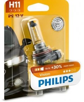 Лампа розжарювання H11 12V 55W PGJ19-2 Vision +30 1шт blister (вир-во) PHILIPS 12362PRB1