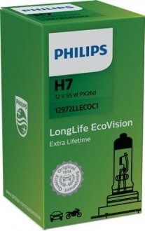 Лампа розжарювання H7 12V 55W PX26d LongerLife Ecovision (вир-во) PHILIPS 12972LLECOC1