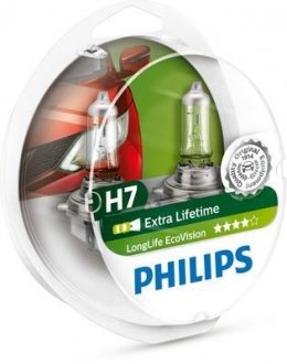 Лампа розжарювання H7 12V 55W PX26d LongerLife Ecovision 2шт (вир-во) PHILIPS 12972LLECOS2