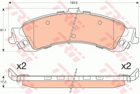 Комплект гальмівних колодок з 4 шт. дисків TRW GDB4454